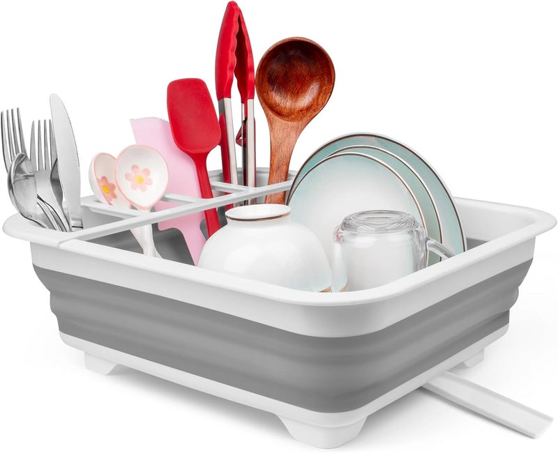 Seropy Collapsible Dish Drying Rack with Drain Plug Tube, Portable Dish Drainers for Kitchen Counter, Folding Dish Rack Over Sink Drying Dinnerware,Kitchen Sink Organizer Travel Trailer RV Camping Essentials - Image 1